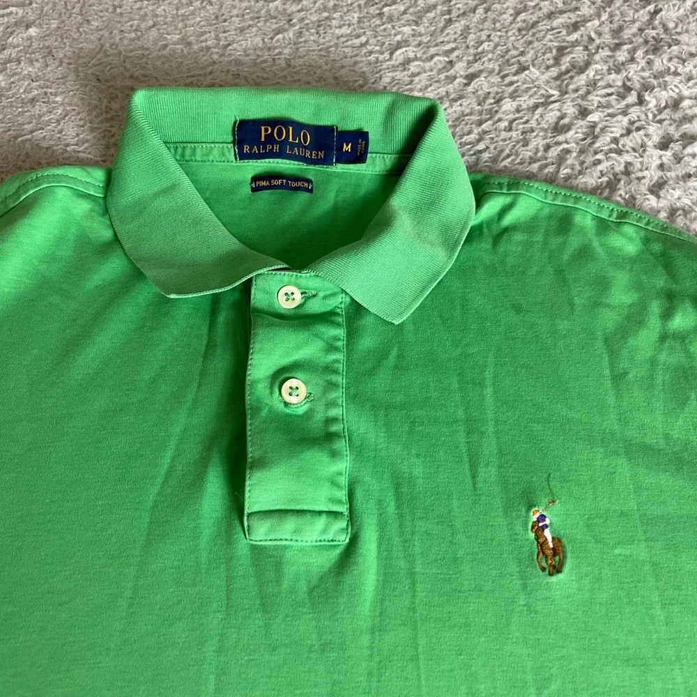 Polo Ralph Lauren Mens Green Pima Soft Touch Cotton Polo Shirt Size M Classic